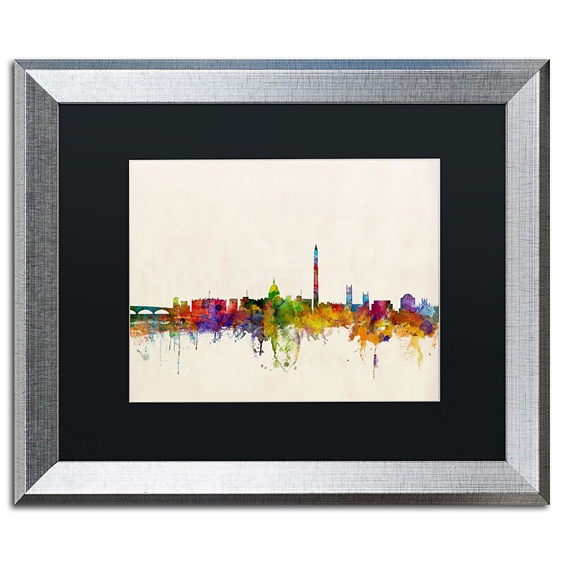 Trademark Fine Art ''Washington DC Skyline'' by Michael Tompsett 16" x 20" Black Matted Silver Frame (MT0427-S1620BMF) image 1