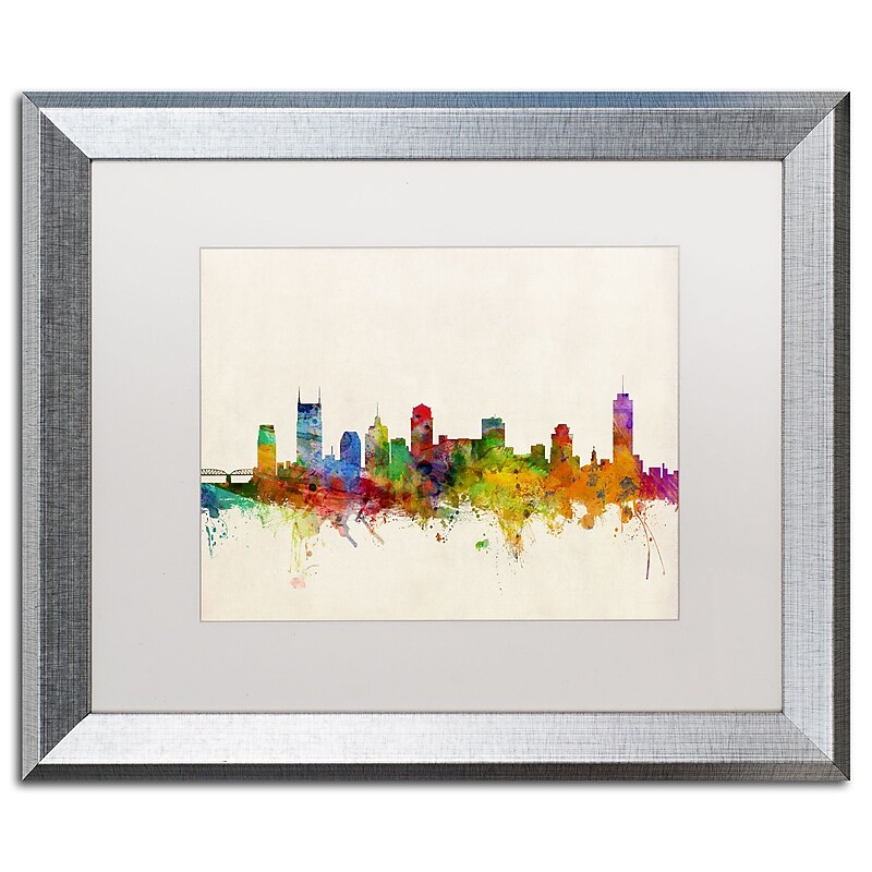 Trademark Fine Art ''Nashville Skyline'' by Michael Tompsett 16" x 20" White Matted Silver Frame (MT0428-S1620MF) image 1