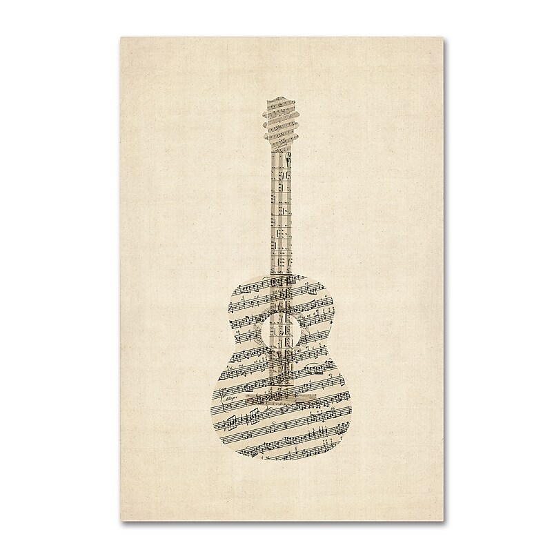 Trademark Fine Art ''Acoustic Guitar Old Sheet Music'' by Michael Tompsett 22" x 32" Canvas Art (MT0506-C2232GG) image 1