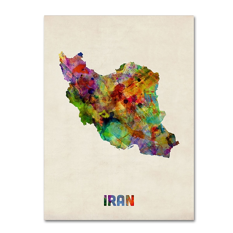 Trademark Fine Art ''Iran Watercolor Map'' by Michael Tompsett 24" x 32" Canvas Art (MT0507-C2432GG) image 1