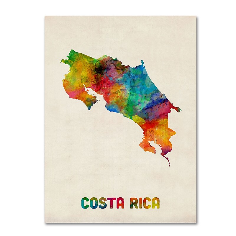 Trademark Fine Art ''Costa Rica Watercolor Map'' by Michael Tompsett 24" x 32" Canvas Art (MT0510-C2432GG) image 1