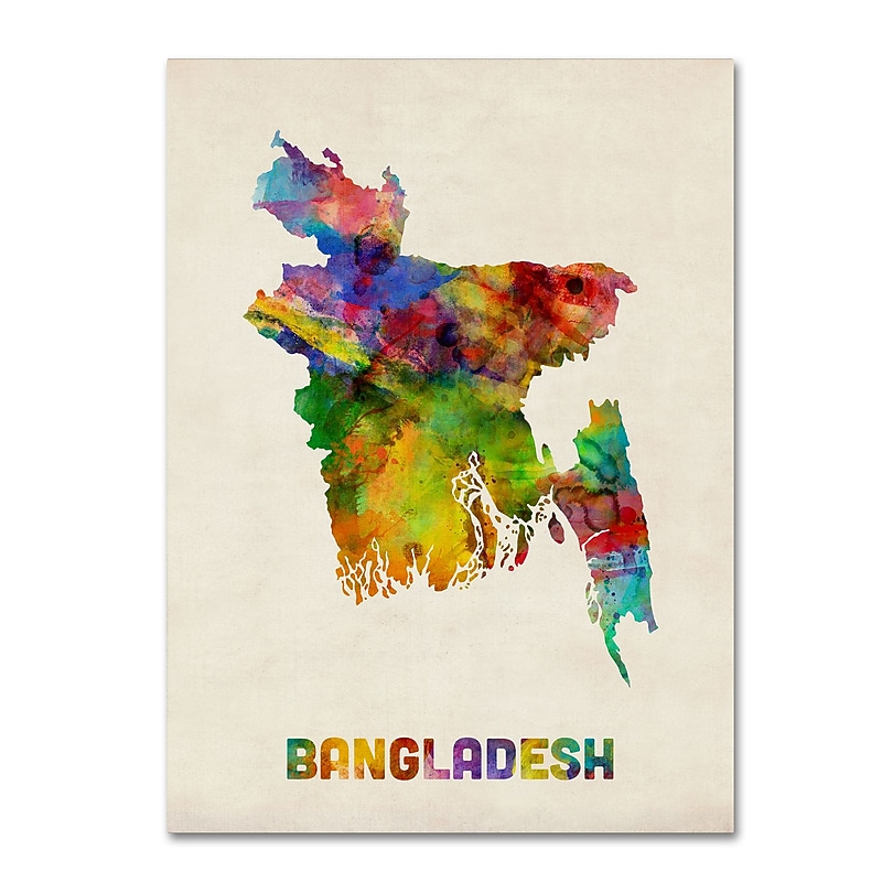 Trademark Fine Art ''Bangladesh Watercolor Map'' by Michael Tompsett 24" x 32" Canvas Art (MT0511-C2432GG) image 1
