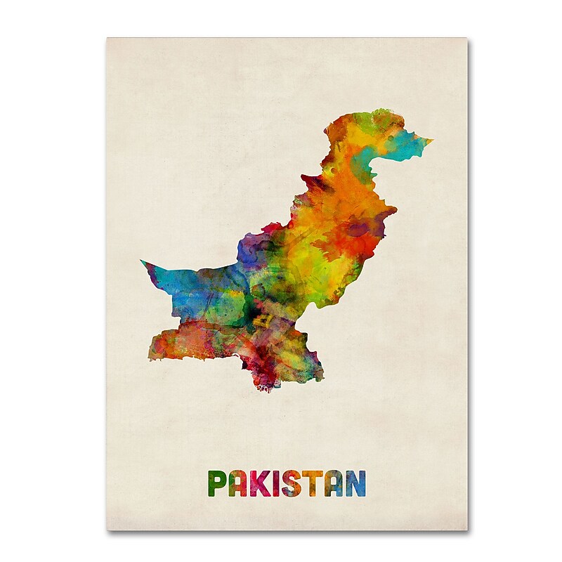 Trademark Fine Art ''Pakistan Watercolor Map'' by Michael Tompsett 24" x 32" Canvas Art (MT0512-C2432GG) image 1