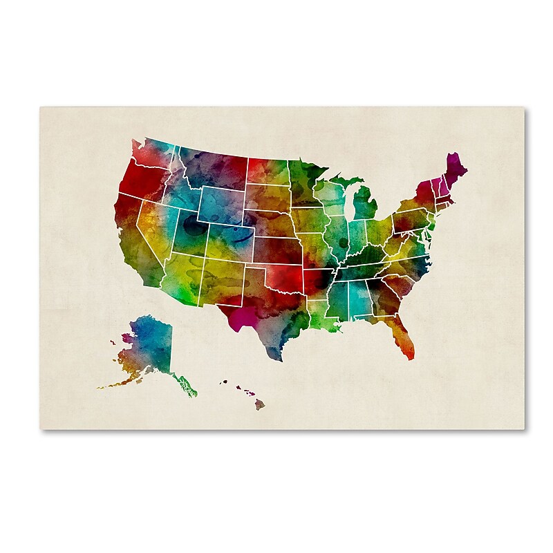 Trademark Fine Art ''United States Watercolor Map 2'' by Michael Tompsett 30" x 47" Canvas Art (MT0514-C3047GG) image 1