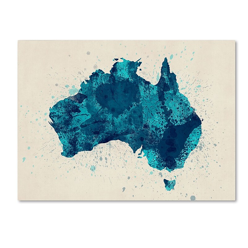 Trademark Fine Art ''Australia Paint Splashes Map 2'' by Michael Tompsett 14" x 19" Canvas Art (MT0516-C1419GG) image 1