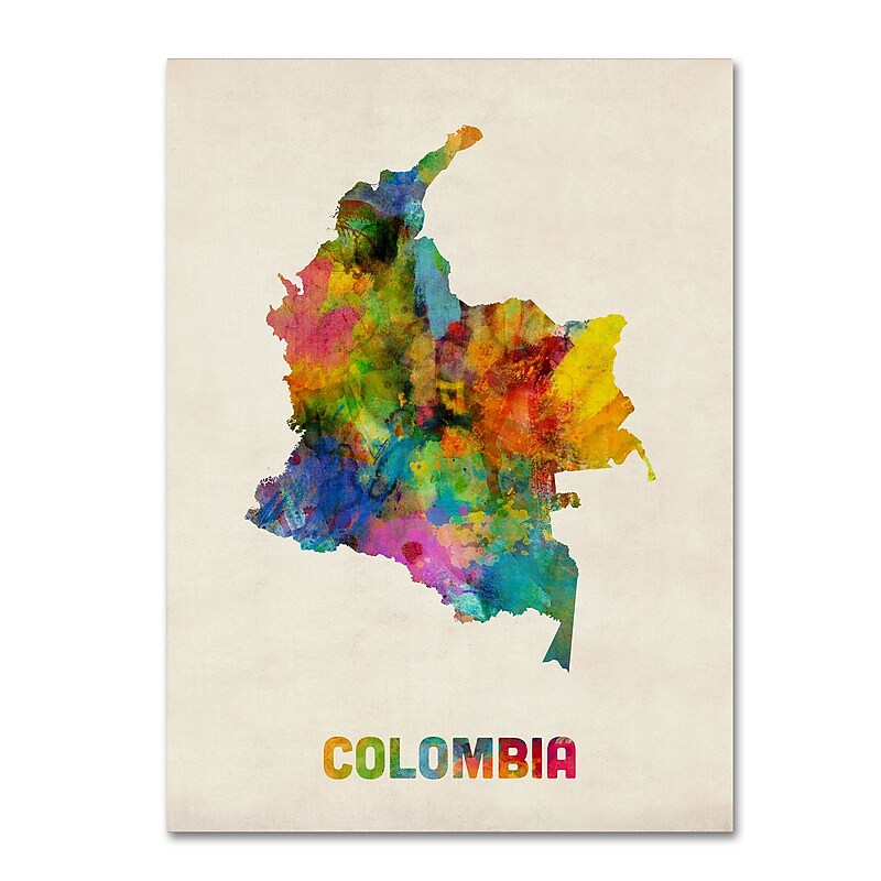 Trademark Fine Art ''Colombia Watercolor Map'' by Michael Tompsett 35" x 47" Canvas Art (MT0518-C3547GG) image 1