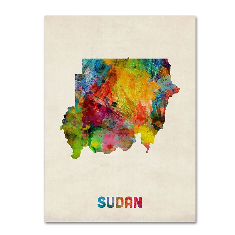 Trademark Fine Art ''Sudan Watercolor Map'' by Michael Tompsett 24" x 32" Canvas Art (MT0519-C2432GG) image 1
