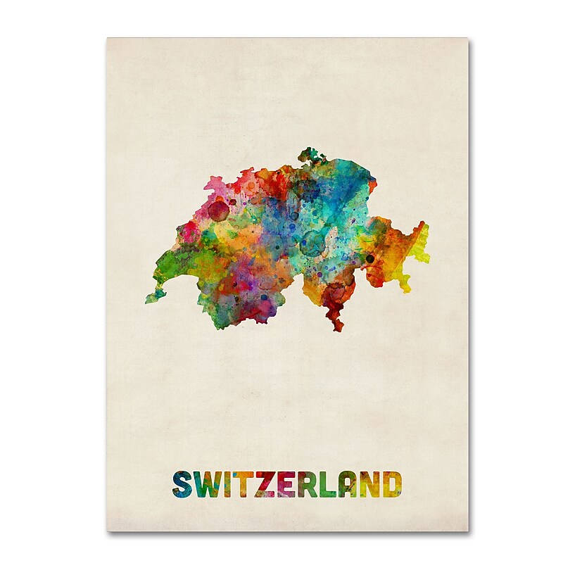 Trademark Fine Art ''Switzerland Watercolor Map'' by Michael Tompsett 35" x 47" Canvas Art (MT0520-C3547GG) image 1