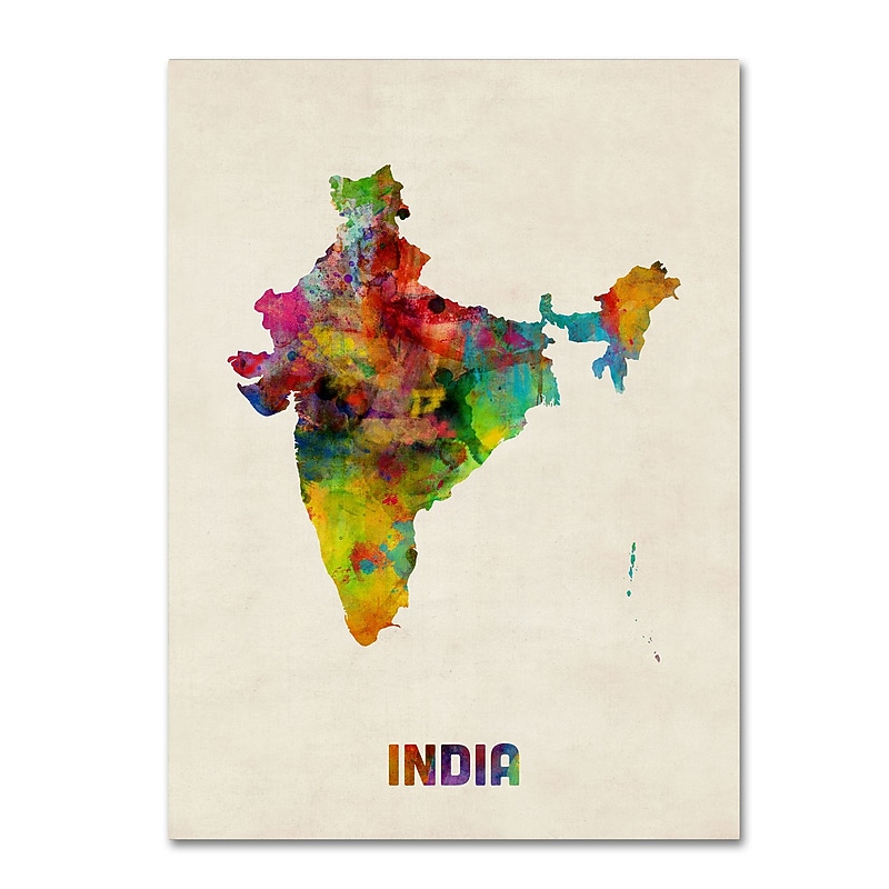 Trademark Fine Art ''India Watercolor Map'' by Michael Tompsett 24" x 32" Canvas Art (MT0522-C2432GG) image 1