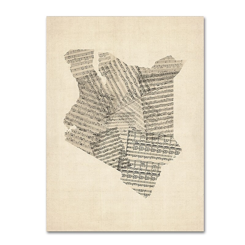 Trademark Fine Art ''Old Sheet Music Map of Kenya'' by Michael Tompsett 24" x 32" Canvas Art (MT0523-C2432GG) image 1