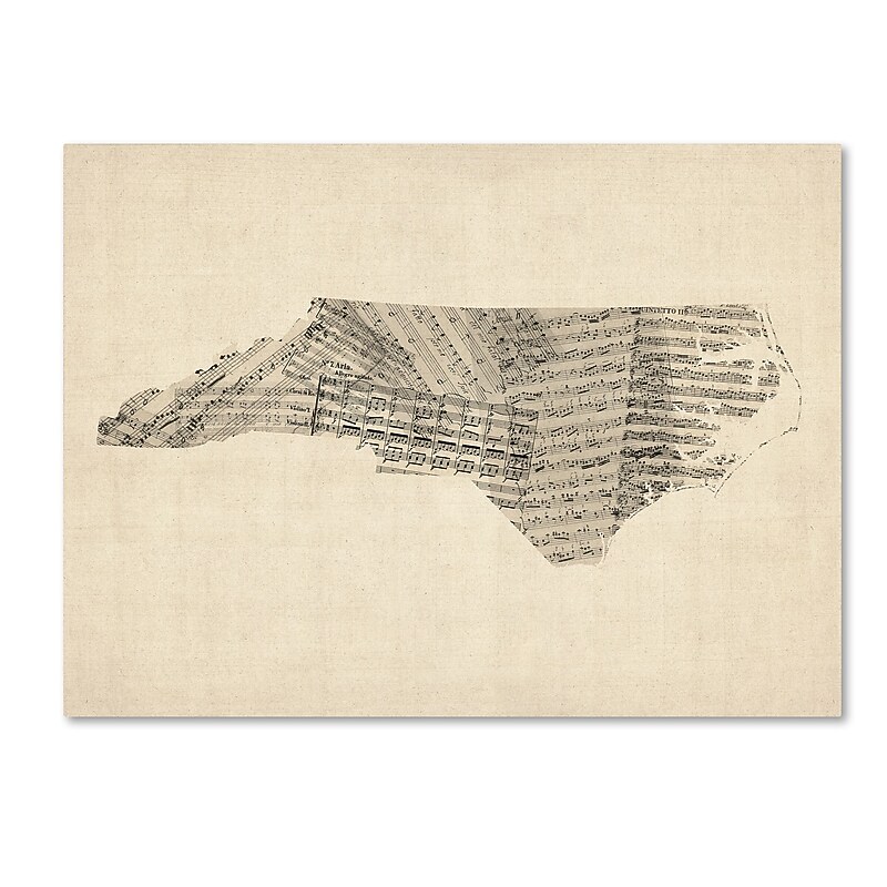 Trademark Fine Art ''Old Sheet Music Map of North Carolina'' by Michael Tompsett 24" x 32" Canvas (MT0525-C2432GG) image 1