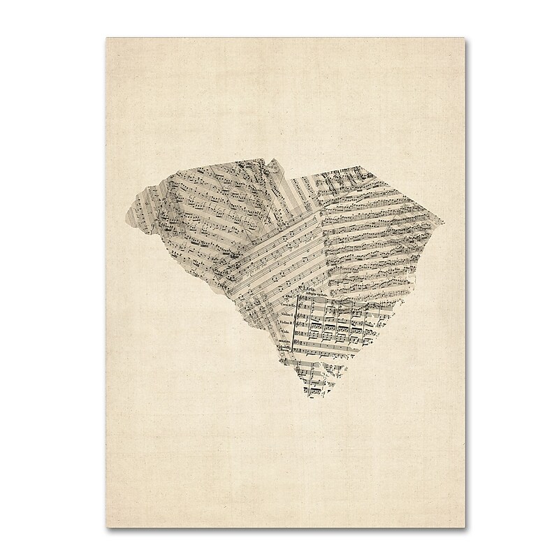 Trademark Fine Art ''Old Sheet Music Map of South Carolina'' by Michael Tompsett 18" x 24" Canvas (MT0526-C1824GG) image 1