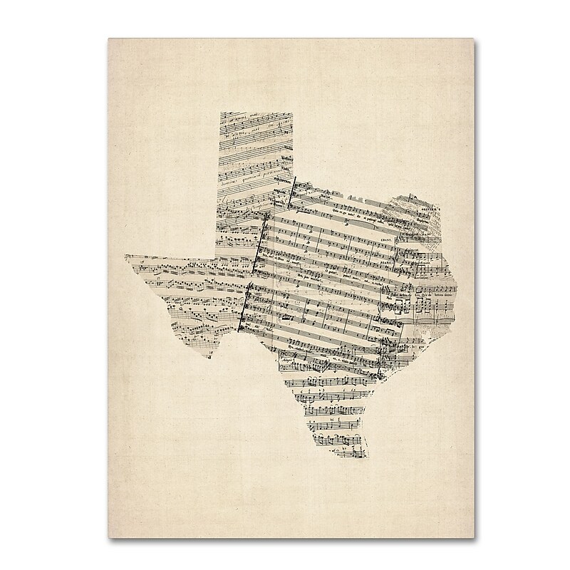 Trademark Fine Art ''Old Sheet Music Map of Texas'' by Michael Tompsett 18" x 24" Canvas Art (MT0528-C1824GG) image 1