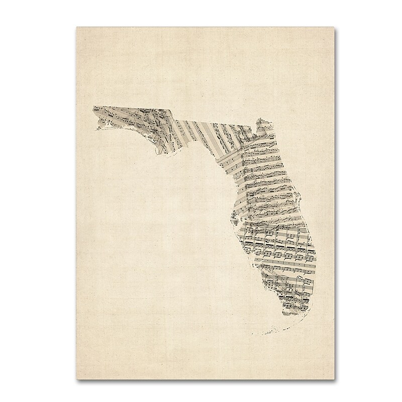 Trademark Fine Art ''Old Sheet Music Map of Florida'' by Michael Tompsett 24" x 32" Canvas Art (MT0529-C2432GG) image 1