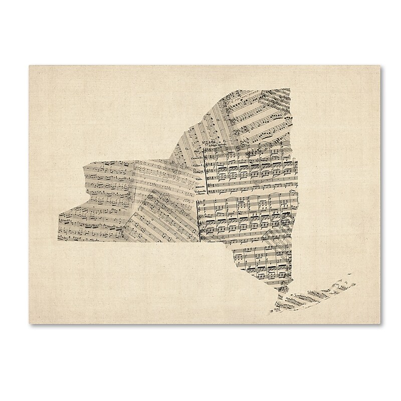 Trademark Fine Art ''Old Sheet Music Map of New York State'' by Michael Tompsett 24" x 32" Canvas (MT0530-C2432GG) image 1