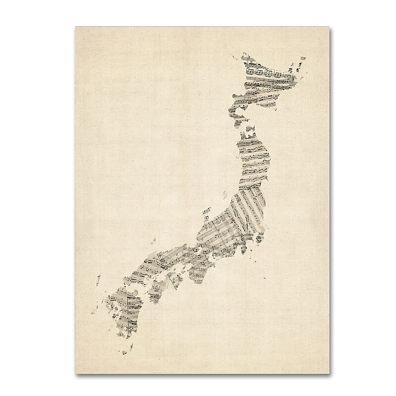 Trademark Fine Art ''Old Sheet Music Map of Japan'' by Michael Tompsett 18" x 24" Canvas Art (MT0531-C1824GG) image 1