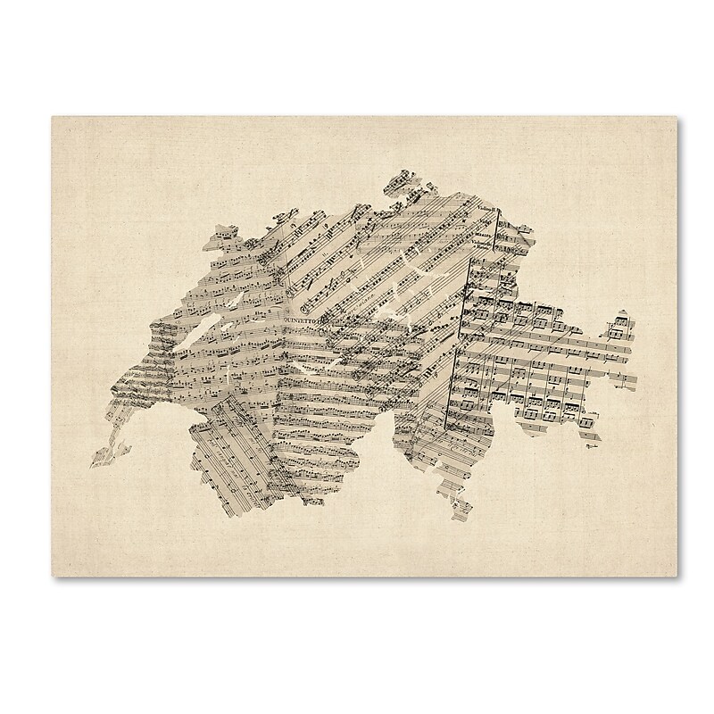 Trademark Fine Art ''Old Sheet Music Map of Switzerland'' by Michael Tompsett 24" x 32" Canvas (MT0535-C2432GG) image 1