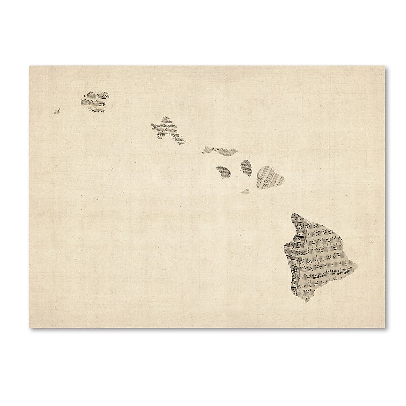 Trademark Fine Art ''Old Sheet Music Map of Hawaii'' by Michael Tompsett 24" x 32" Canvas Art (MT0536-C2432GG) image 1