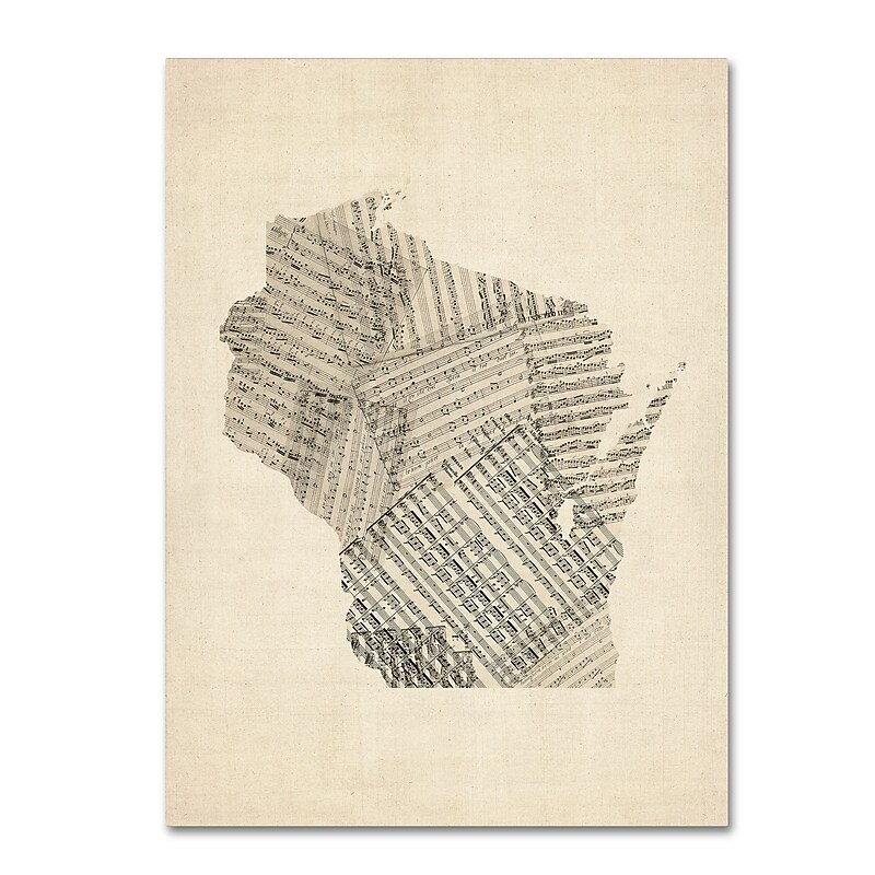 Trademark Fine Art ''Old Sheet Music Map of Wisconsin'' by Michael Tompsett 18" x 24" Canvas Art (MT0537-C1824GG) image 1