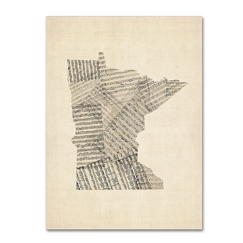 Trademark Fine Art ''Old Sheet Music Map of Minnesota'' by Michael Tompsett 18" x 24" Canvas Art (MT0538-C1824GG) image 1