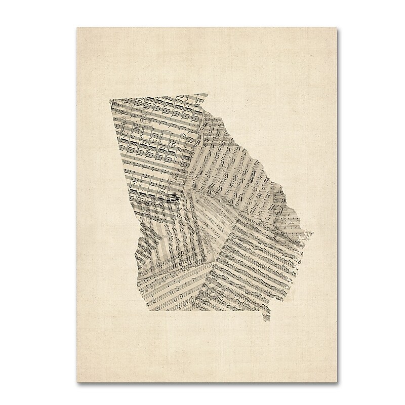 Trademark Fine Art ''Old Sheet Music Map of Georgia'' by Michael Tompsett 14" x 19" Canvas Art (MT0539-C1419GG) image 1