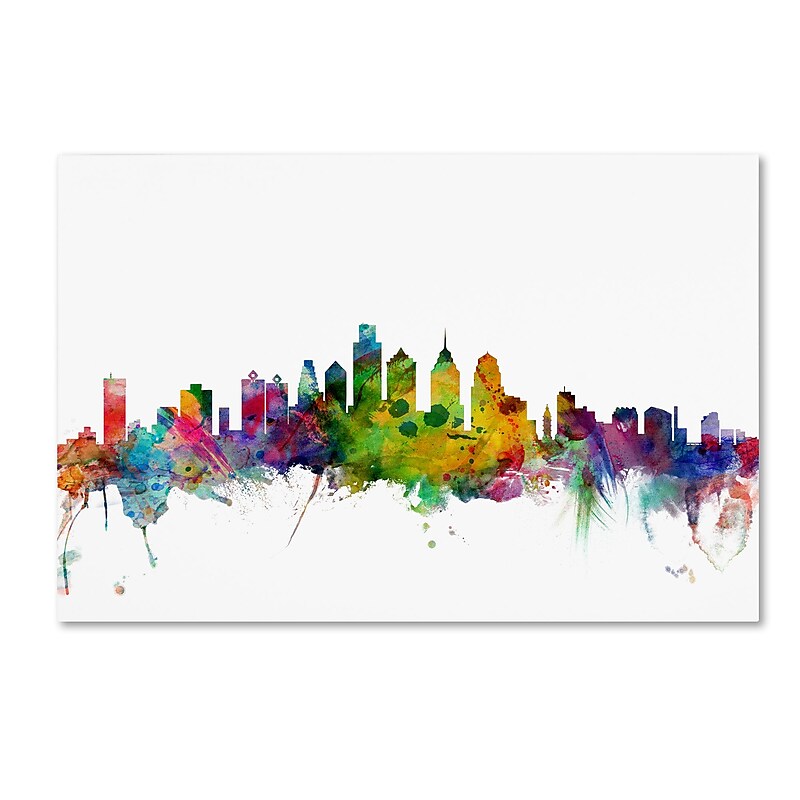 Trademark Fine Art ''Philadelphia Pennsylvania Skyline'' by Michael Tompsett 22" x 32" Canvas Art (MT0543-C2232GG) image 1