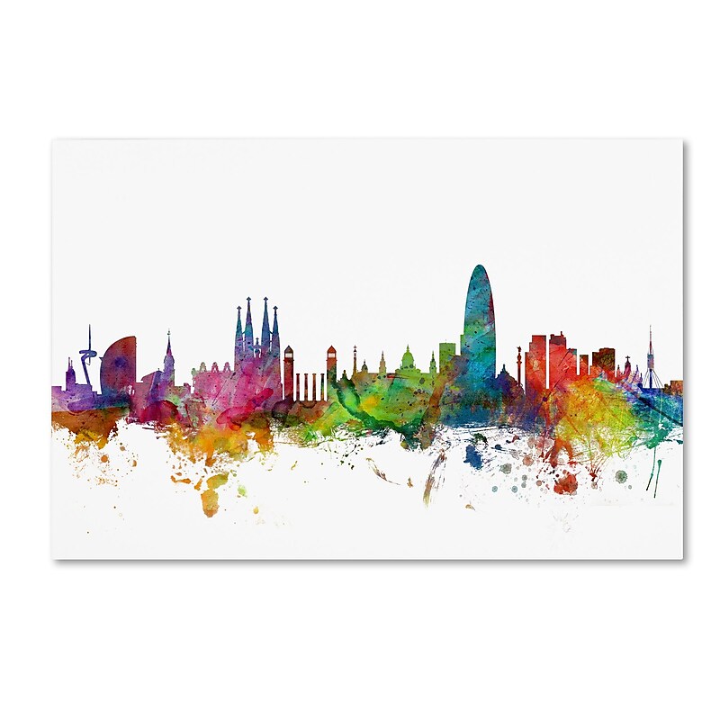 Trademark Fine Art ''Barcelona Spain Skyline'' by Michael Tompsett 12" x 19" Canvas Art (MT0544-C1219GG) image 1