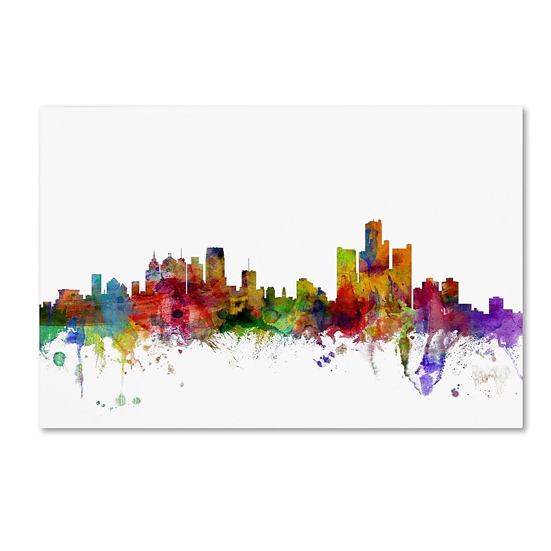 Trademark Fine Art ''Detroit Michigan Skyline'' by Michael Tompsett 12" x 19" Canvas Art (MT0557-C1219GG) image 1