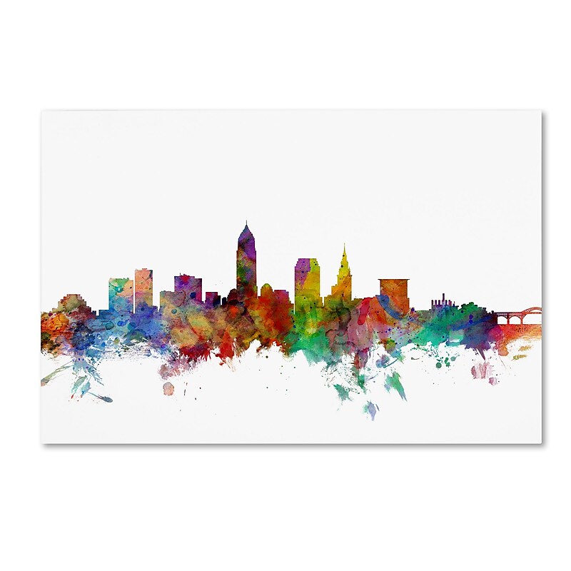 Trademark Fine Art ''Cleveland Ohio Skyline'' by Michael Tompsett 12" x 19" Canvas Art (MT0559-C1219GG) image 1