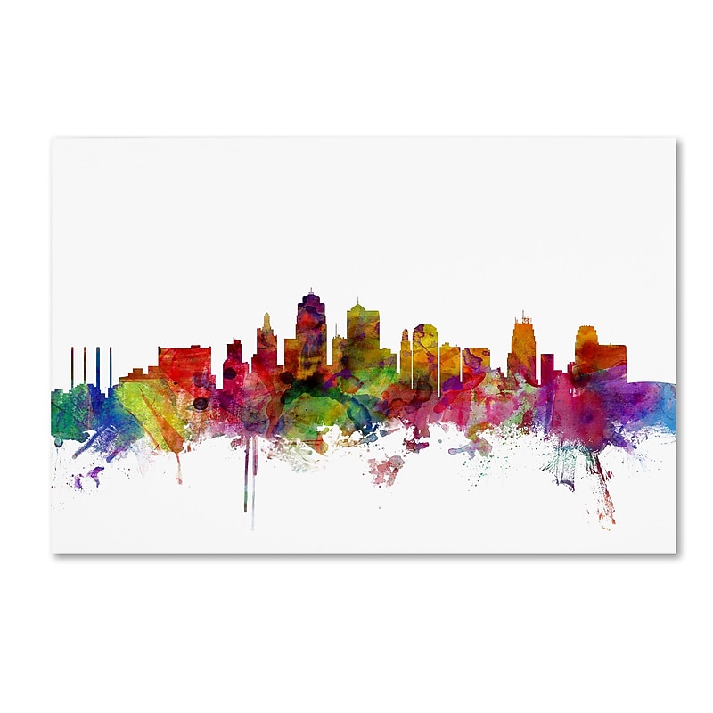 Trademark Fine Art ''Kansas City Skyline'' by Michael Tompsett 16" x 24" Canvas Art (MT0567-C1624GG) image 1