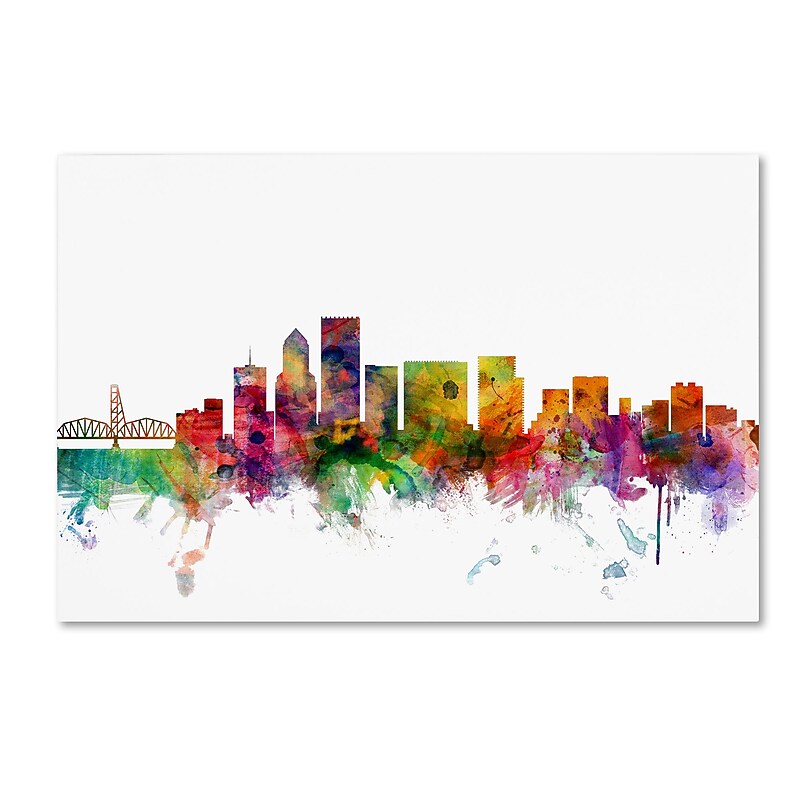 Trademark Fine Art ''Portland Oregon Skyline'' by Michael Tompsett 16" x 24" Canvas Art (MT0570-C1624GG) image 1
