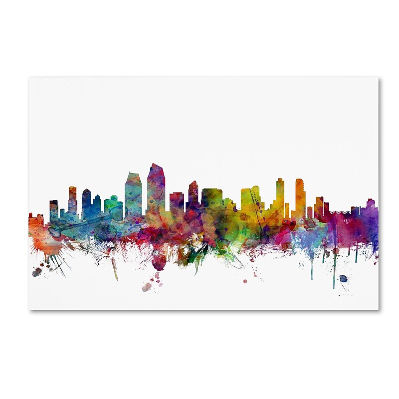 Trademark Fine Art ''San Diego California Skyline'' by Michael Tompsett 12" x 19" Canvas Art (MT0575-C1219GG) image 1