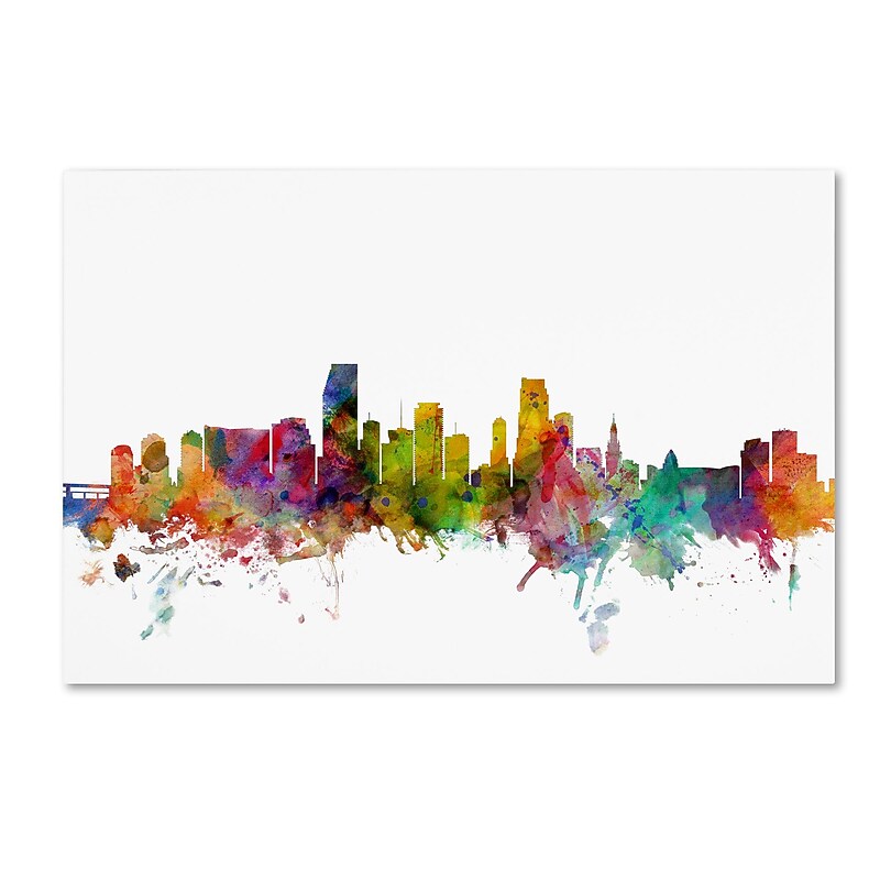 Trademark Fine Art ''Miami Florida Skyline'' by Michael Tompsett 30" x 47" Canvas Art (MT0578-C3047GG) image 1