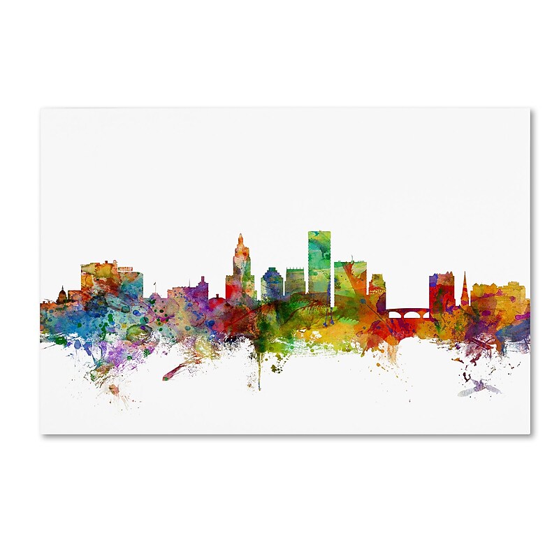 Trademark Fine Art ''Providence Rhode Island Skyline'' by Michael Tompsett 22" x 32" Canvas Art (MT0588-C2232GG) image 1
