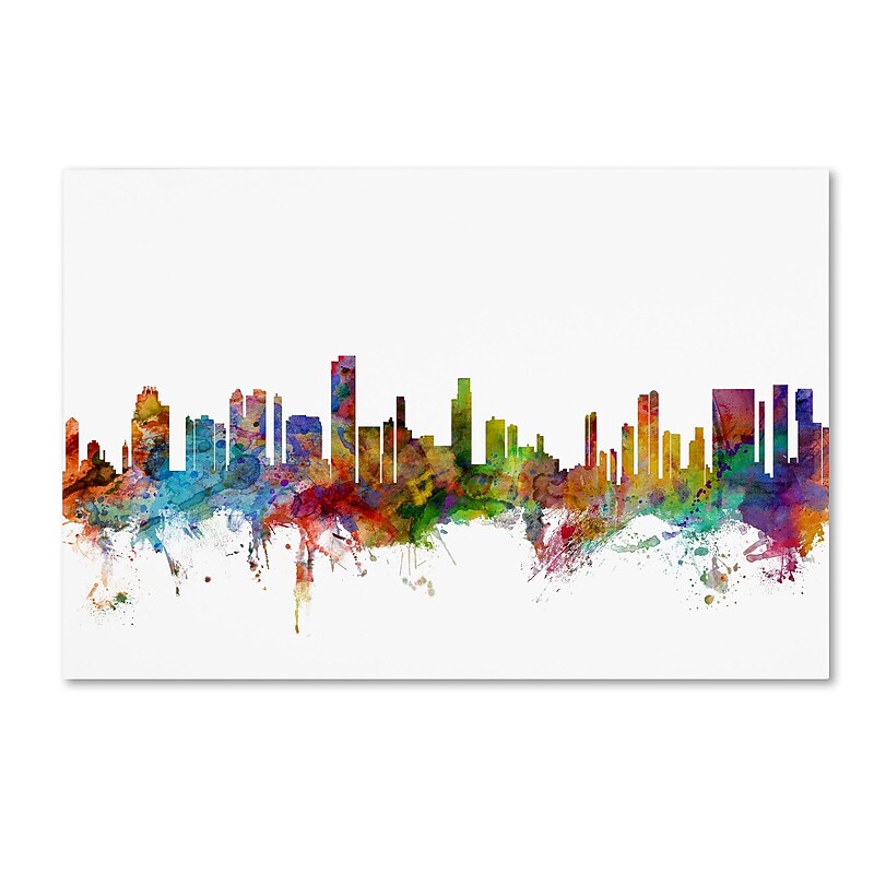 Trademark Fine Art ''Honolulu Hawaii Skyline'' by Michael Tompsett 12" x 19" Canvas Art (MT0590-C1219GG) image 1