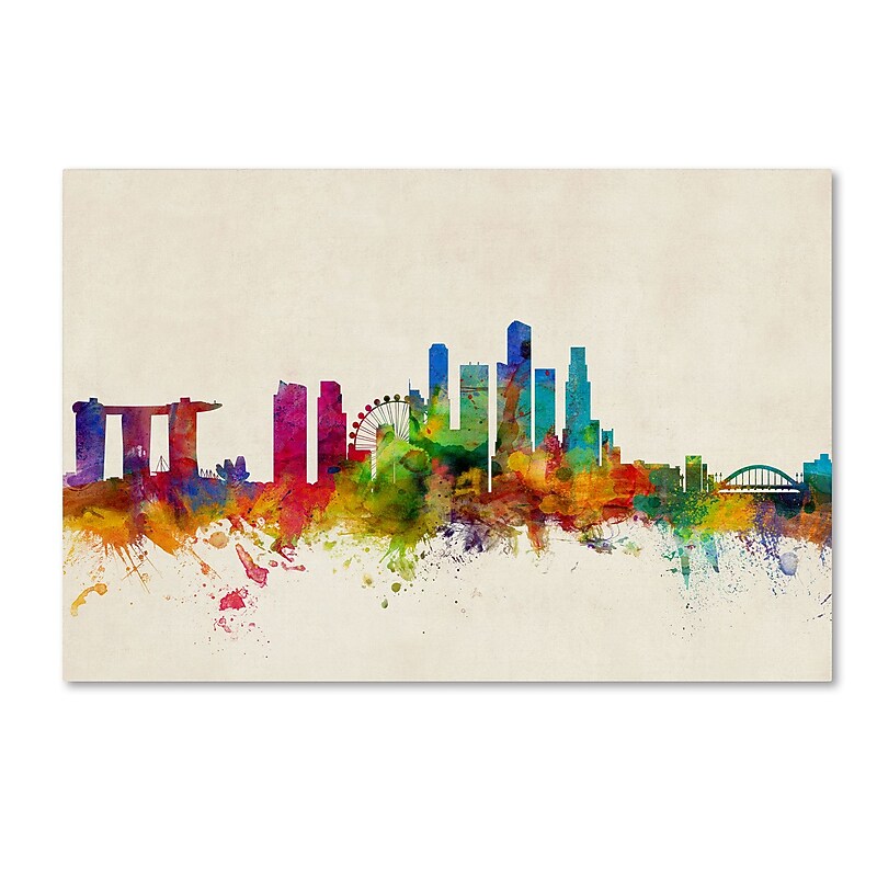 Trademark Fine Art ''Singapore Skyline'' by Michael Tompsett 12" x 19" Canvas Art (MT0606-C1219GG) image 1