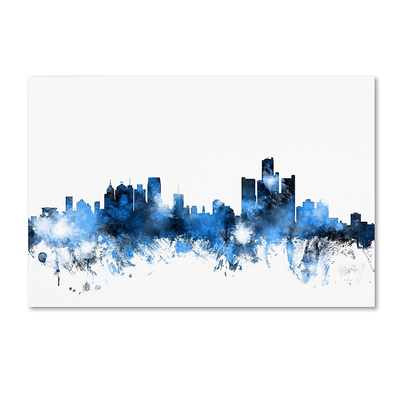 Trademark Fine Art ''Detroit Michigan Skyline II'' by Michael Tompsett 12" x 19" Canvas Art (MT0628-C1219GG) image 1