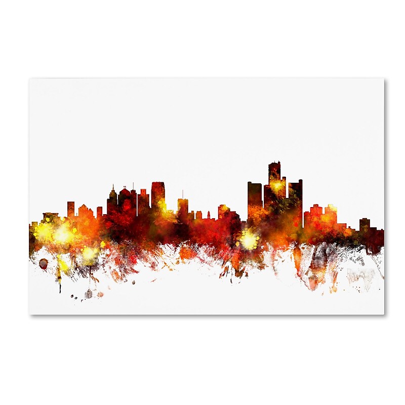 Trademark Fine Art ''Detroit Michigan Skyline III'' by Michael Tompsett 22" x 32" Canvas Art (MT0656-C2232GG) image 1