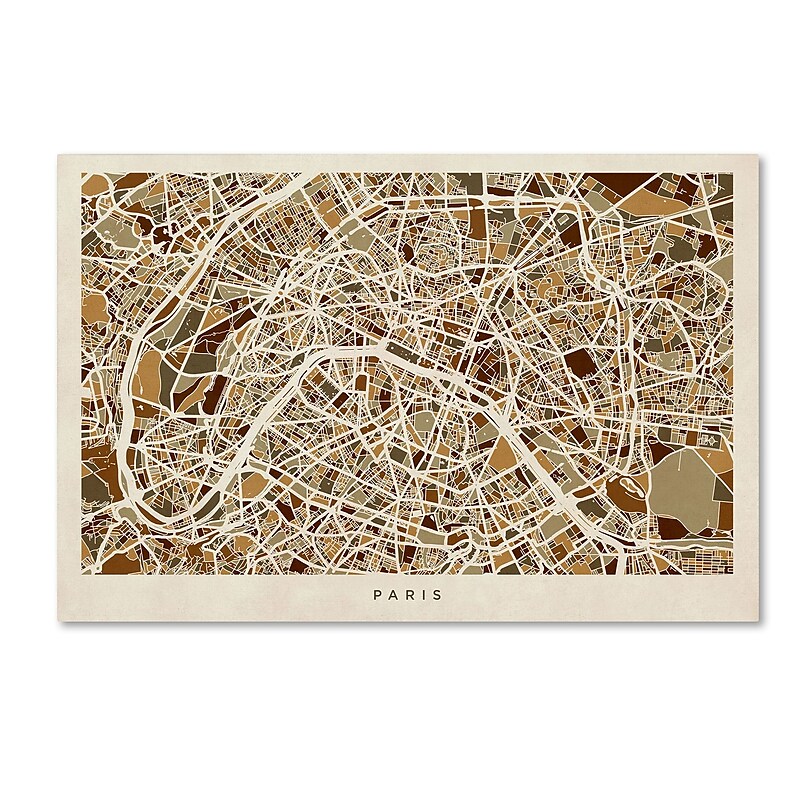 Trademark Fine Art ''Paris France Street Map'' by Michael Tompsett 16" x 24" Canvas Art (MT0664-C1624GG) image 1
