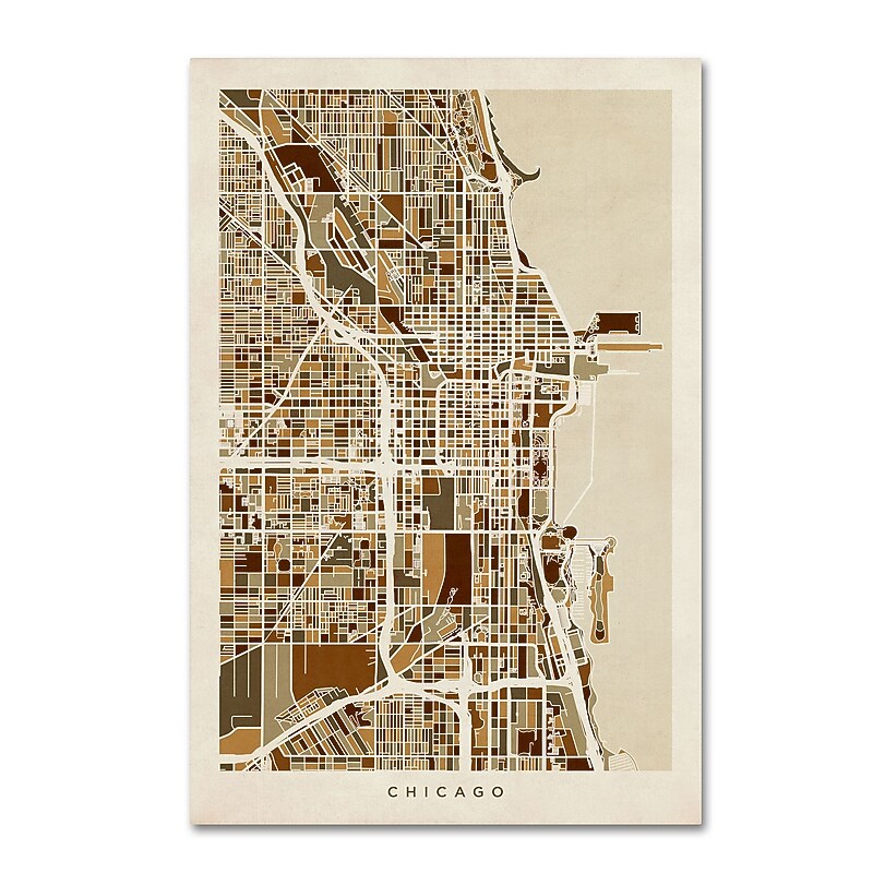 Trademark Fine Art ''Chicago City Street Map'' by Michael Tompsett 30" x 47" Canvas Art (MT0670-C3047GG) image 1