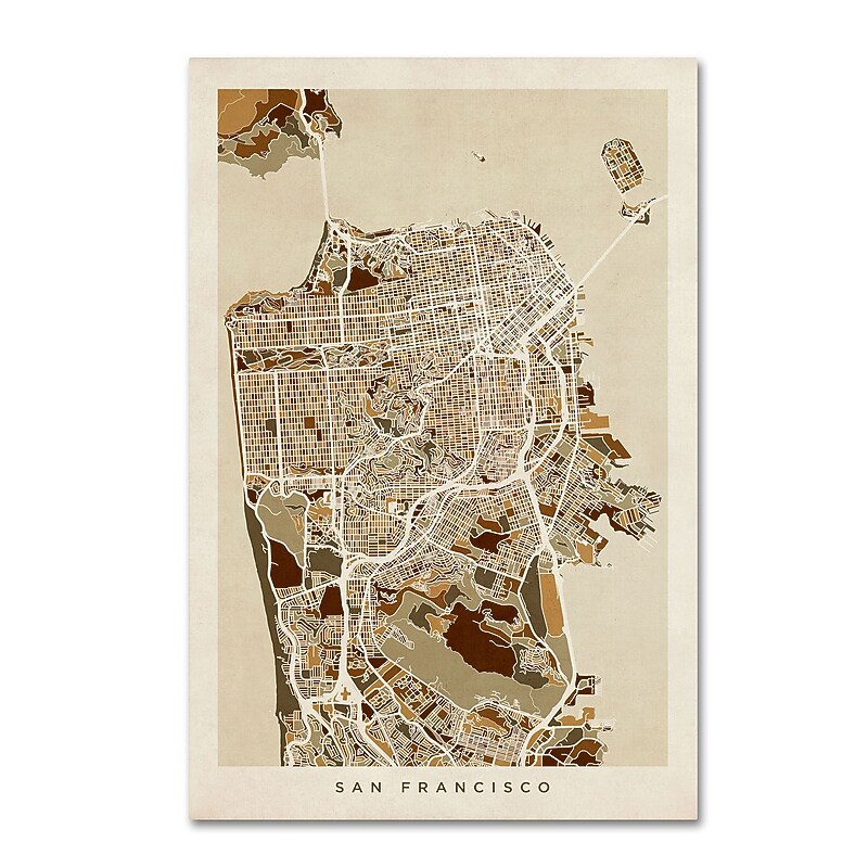 Trademark Fine Art ''San Francisco City Street Map'' by Michael Tompsett 22" x 32" Canvas Art (MT0671-C2232GG) image 1