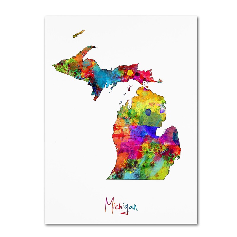 Trademark Fine Art ''Michigan Map'' by Michael Tompsett 24" x 32" Canvas Art (MT0675-C2432GG) image 1