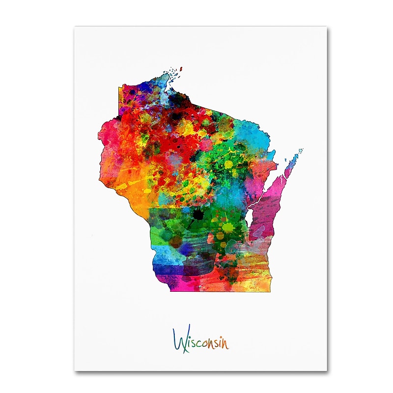 Trademark Fine Art ''Wisconsin Map'' by Michael Tompsett 24" x 32" Canvas Art (MT0677-C2432GG) image 1