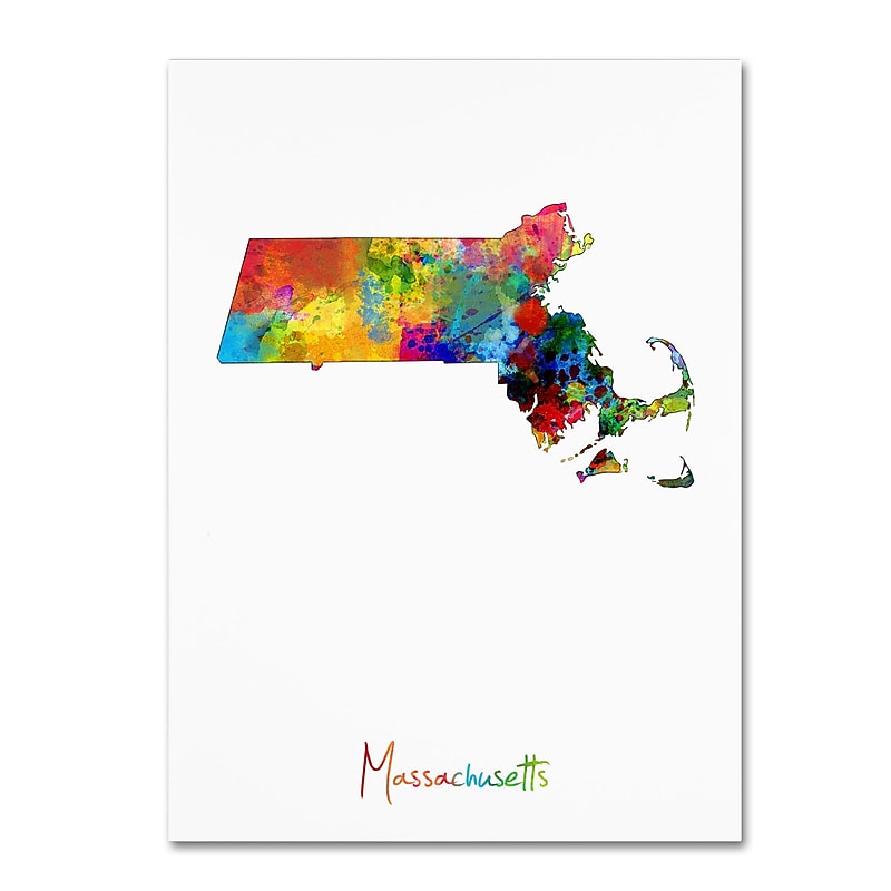 Trademark Fine Art ''Massachusetts Map'' by Michael Tompsett 24" x 32" Canvas Art (MT0694-C2432GG) image 1