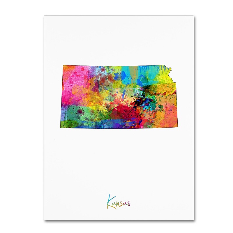 Trademark Fine Art ''Kansas Map'' by Michael Tompsett 24" x 32" Canvas Art (MT0712-C2432GG) image 1