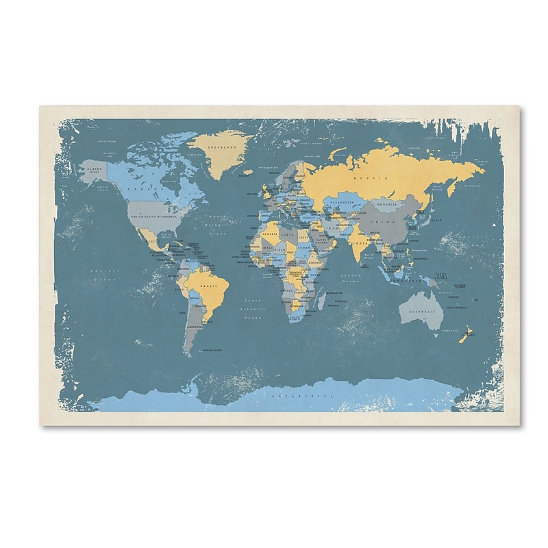 Trademark Fine Art ''Retro Political Map of the World'' by Michael Tompsett 22" x 32" Canvas Art (MT0727-C2232GG) image 1