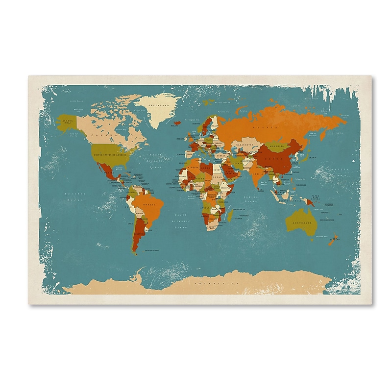Trademark Fine Art ''Retro Political Map of the World 3'' by Michael Tompsett 16" x 24" Canvas Art (MT0729-C1624GG) image 1