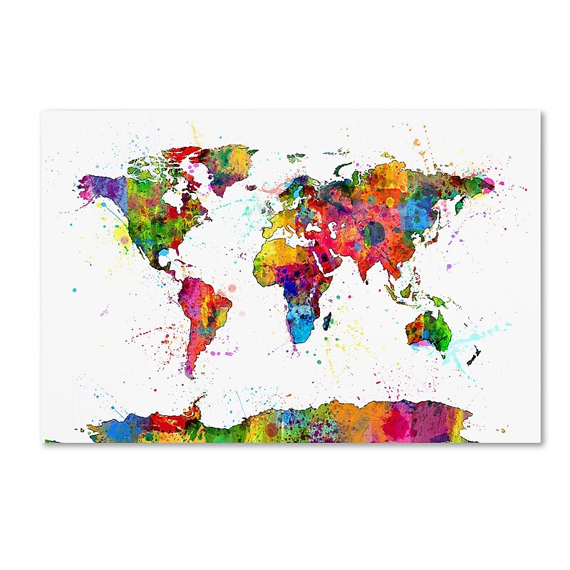Trademark Fine Art ''Map of the World Watercolor'' by Michael Tompsett 16" x 24" Canvas Art (MT0732-C1624GG) image 1