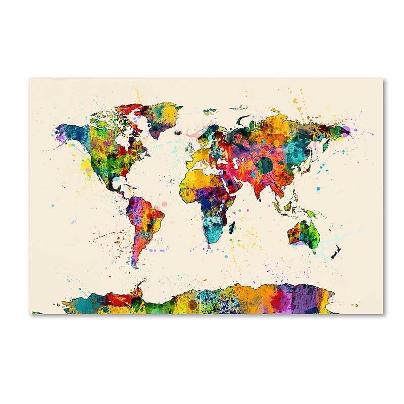 Trademark Fine Art ''Map of the World Watercolor II'' by Michael Tompsett 16" x 24" Canvas Art (MT0734-C1624GG) image 1