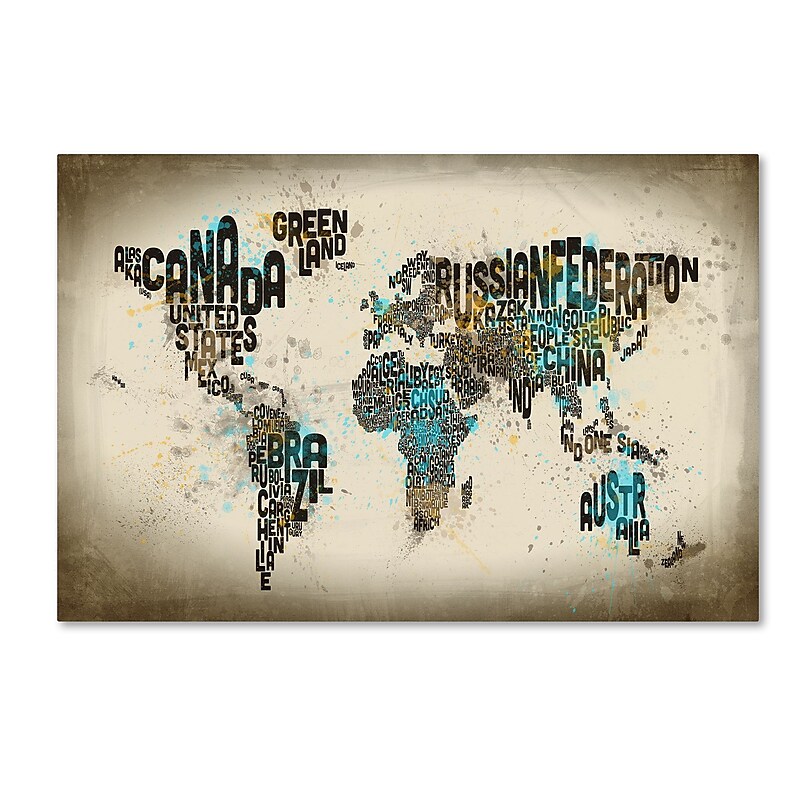 Trademark Fine Art ''Map of the World Watercolor III'' by Michael Tompsett 22" x 32" Canvas Art (MT0735-C2232GG) image 1